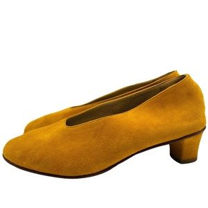 Martiniano Pumps High Glove Mustard Yellow Suede Leather Italy Fall Size